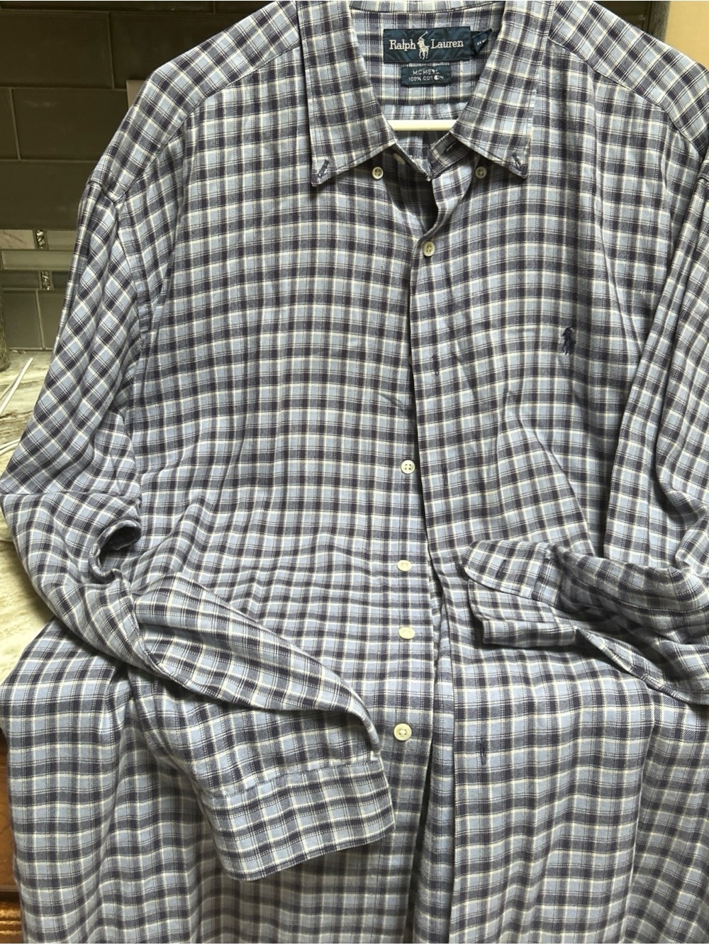 Polo Ralph Lauren McMeel Mens Blue Paid Button Front L/S Cotton Shirt 2XL